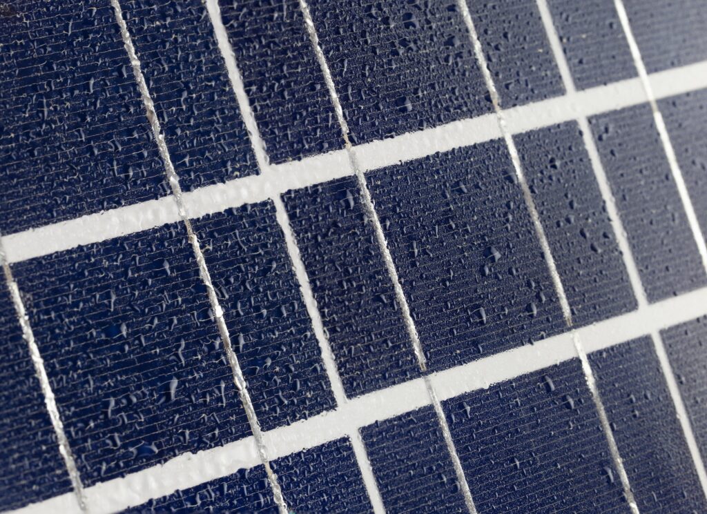 Drops of water on solar panel - macro.